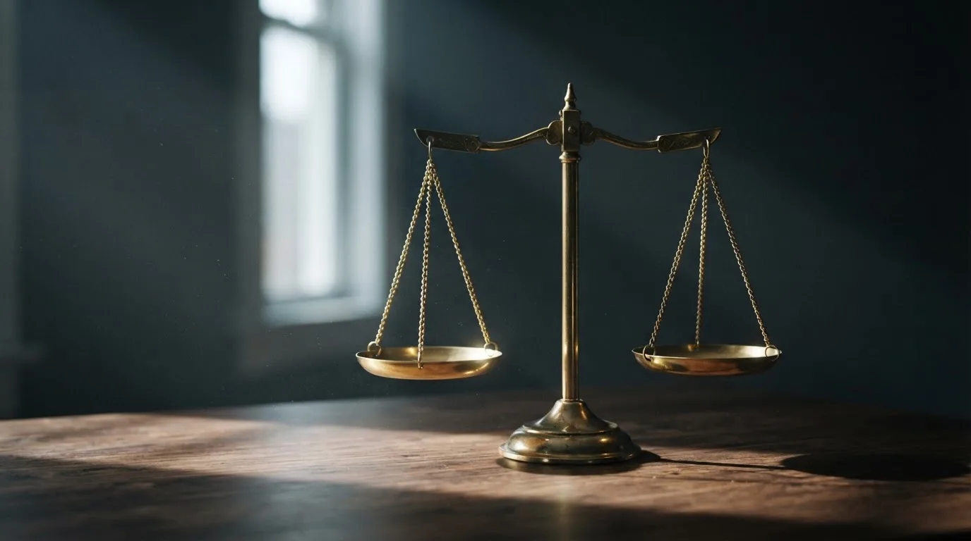 O balanță de alamă pe un birou de lemn, în lumina piezișă a unei ferestre înalte — 20 lei depunere la cazinou în romania